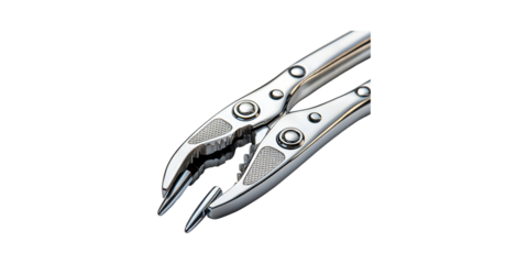 Chrome-Plated Locking Pliers. Versatile Tool For Gripping And Clamping Isolated On Transparent Background