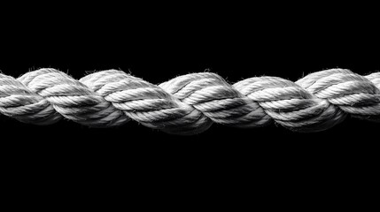 A highly detailed black and white close-up image of a textured rope tied