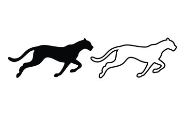 Silhouette of a running cheetah in black and white