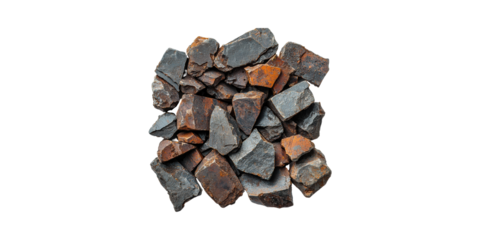 Iron Ore Rocks. Raw Material For Steel Production And Industrial Use Isolated On Transparent Background