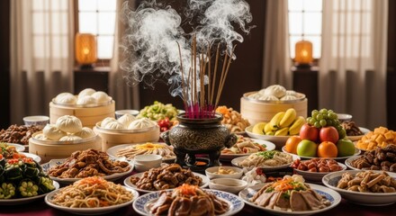 Abundant Festive Feast Celebrating Lunar New Year Traditions