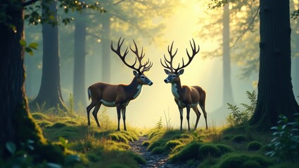 Deer in the morning in the forest