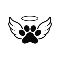 Black Paw Print With Angel Wings And Halo Icon animal