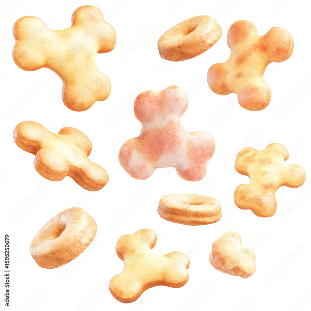 Poster assorted and varied cookies and biscuits including gingerbread and plain cookies isolated on white b