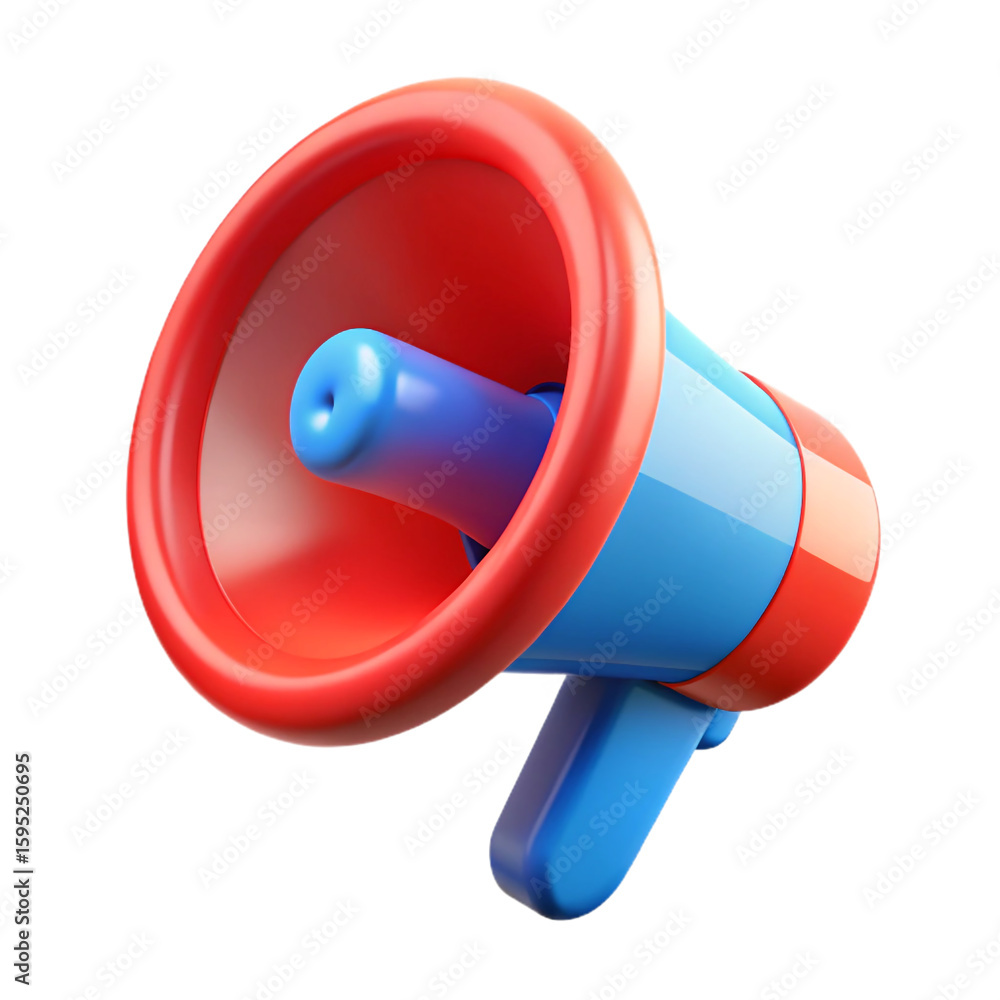 Fototapete 3d rendering of a modern red and blue megaphone icon isolated on black background