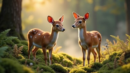 Wallpaper: Two small deer in the forest