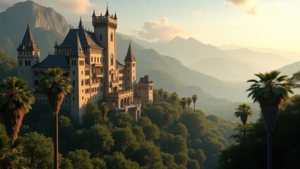 Castle in the mountains, sunny summer
