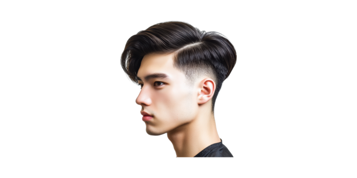Profile Of Young Man With Stylish Undercut Hairstyle. Modern Grooming And Fashion Trends Isolated On Transparent Background