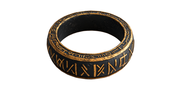 Ancient Rune-Engraved Ring With Gold Accents. Mystical And Historical Artifact Representation Isolated On Transparent Background