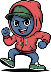 Obraz premium A playful cartoon character walking and smiling while wearing a hoodie and cap transparent vector png