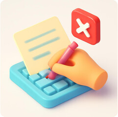 3D Hand Writing on Digital Form with Red X Mark. Concept of Application Rejection, Error, or Data Input Failure.