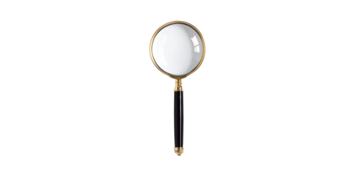 Elegant Magnifying Glass With Black Handle. Symbol Of Investigation And Discovery Isolated On Transparent Background