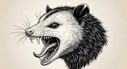 Detailed Illustration of an Opossum's Ferocious Roar