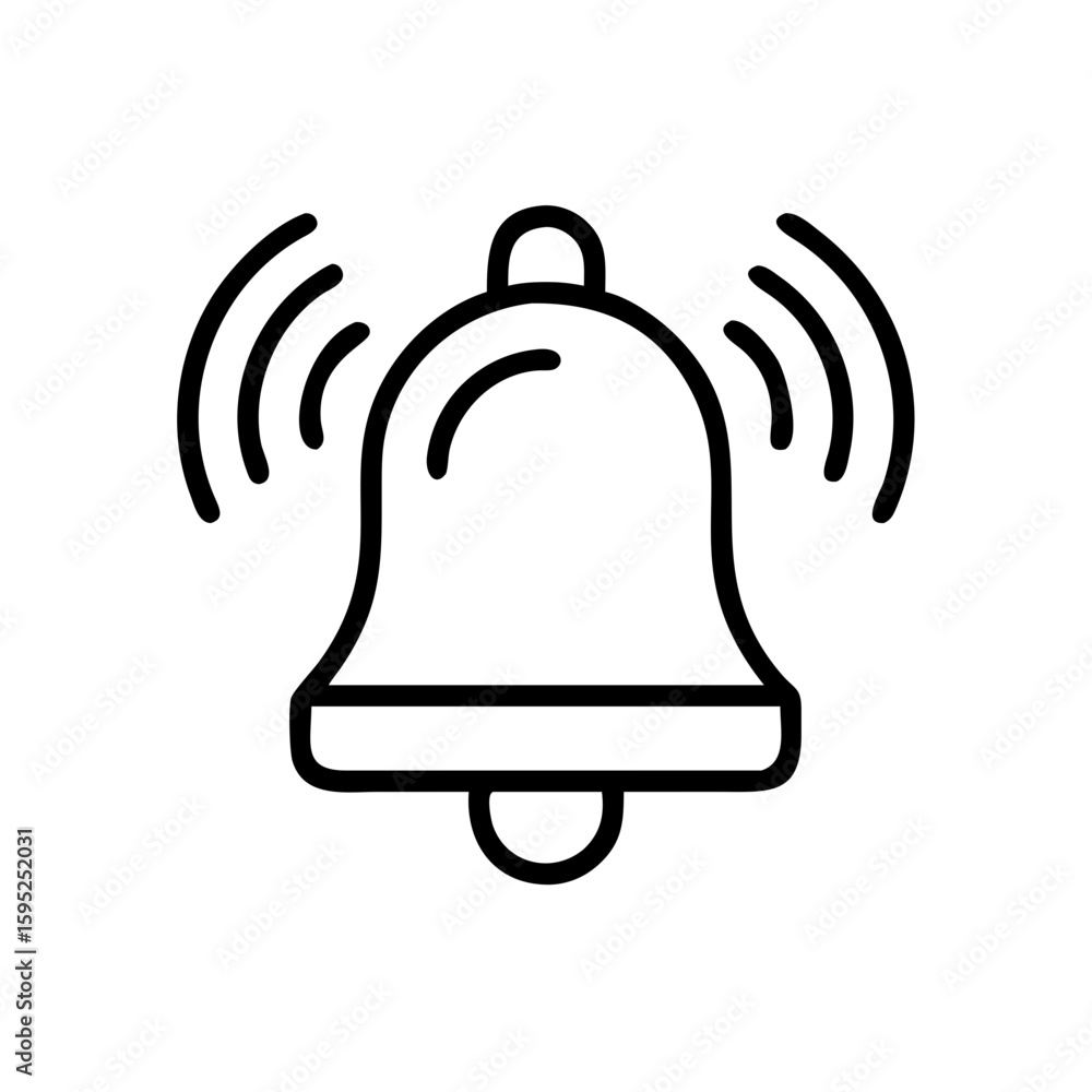 Poster outline drawing of a ringing bell with sound waves emanating from it on a white background image art