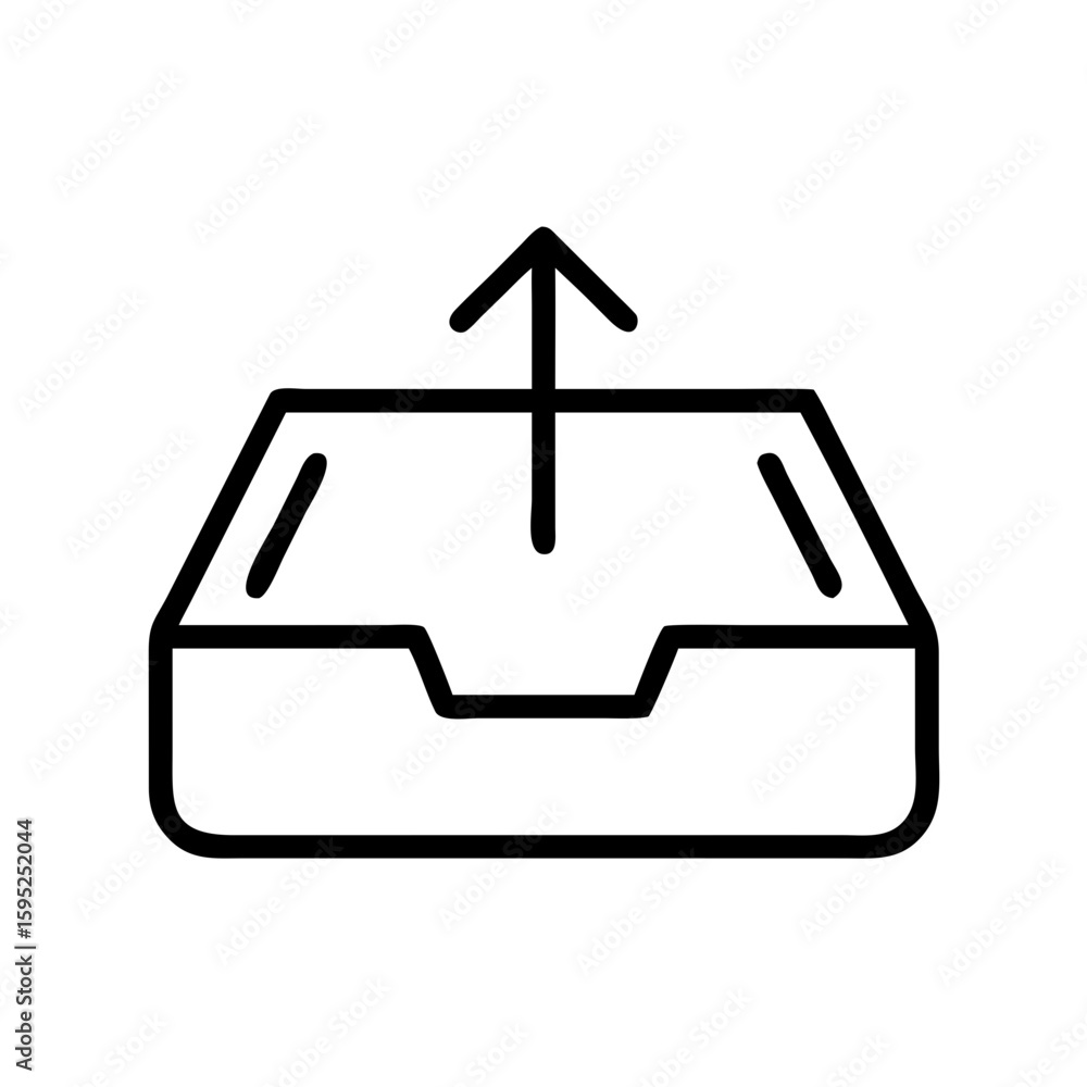 Poster illustration of a box with an arrow pointing upwards, representing uploading or sending data online