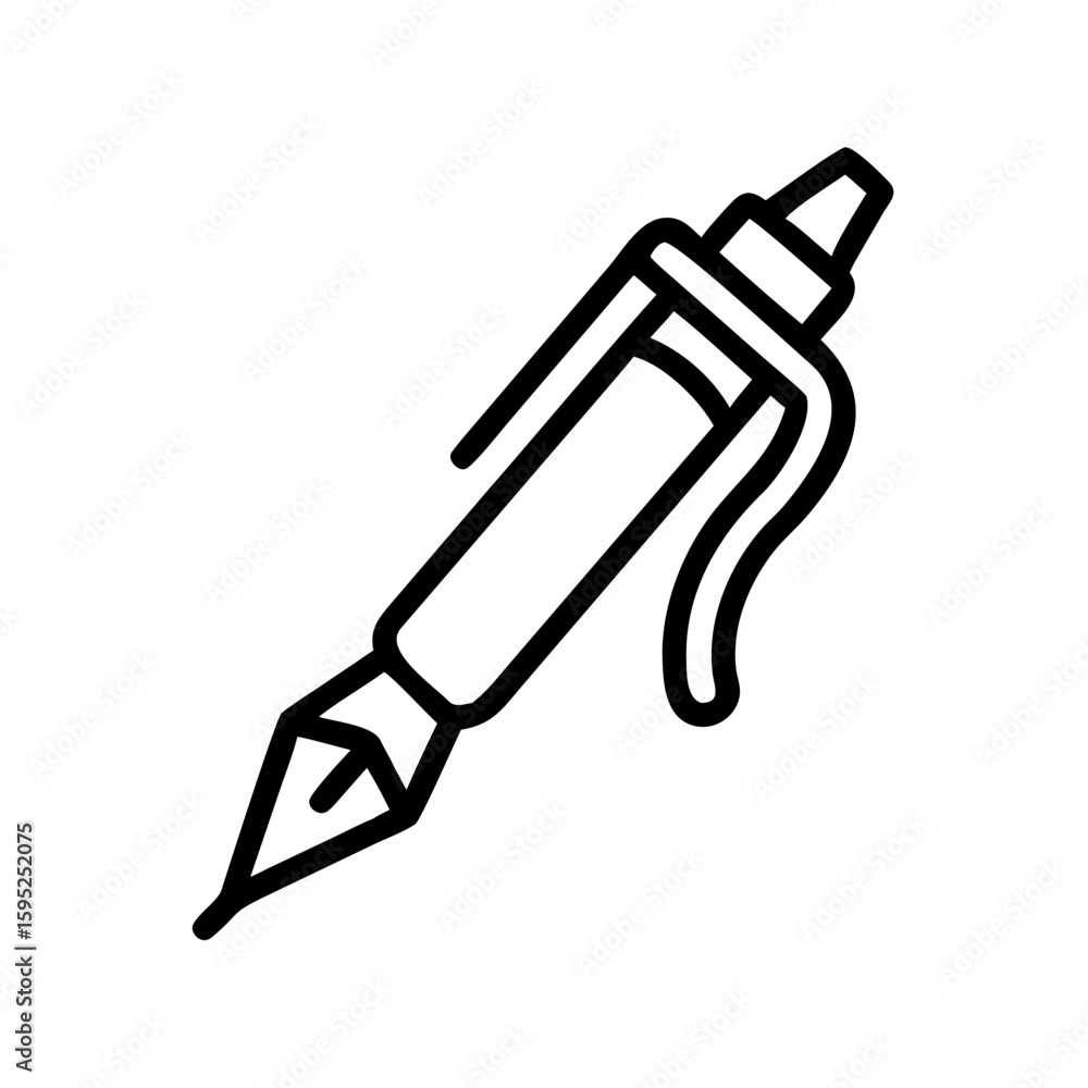 Poster a simple line drawing of a black ink pen with a clip and a pointed tip on a white background art