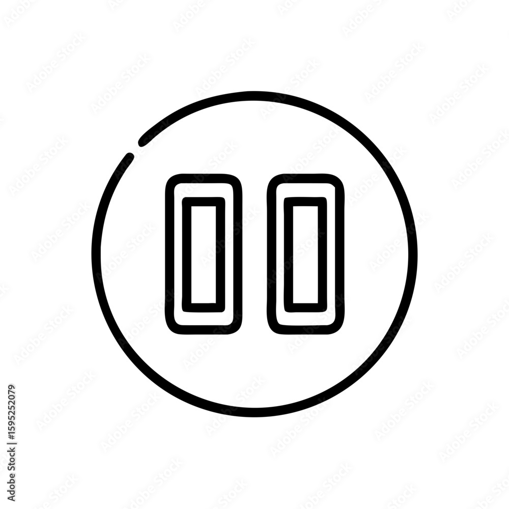 Poster pause symbol featuring two vertical rectangles inside a circle with a bold outline design element