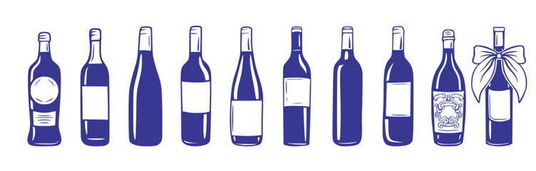 Wine Bottle Vector Collection - Hand Drawn for Bar, Winery, or Vintage Menu Illustration Design