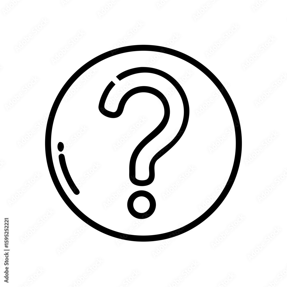 Poster question mark inside of a circle with a small line on the side in a simple black outline style