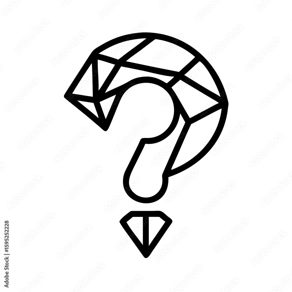 Poster a question mark with a geometric top and a diamond bottom in a simple black outline design style