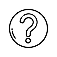 Question mark inside of a circle with a small line on the side in a simple black outline style