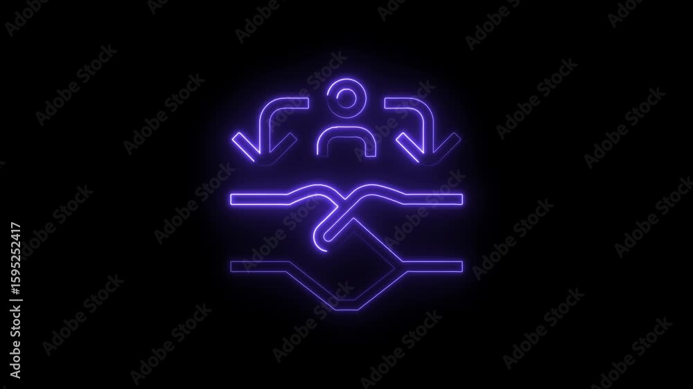 Poster glowing neon purple icon symbolizing connection data transfer download upload network communication