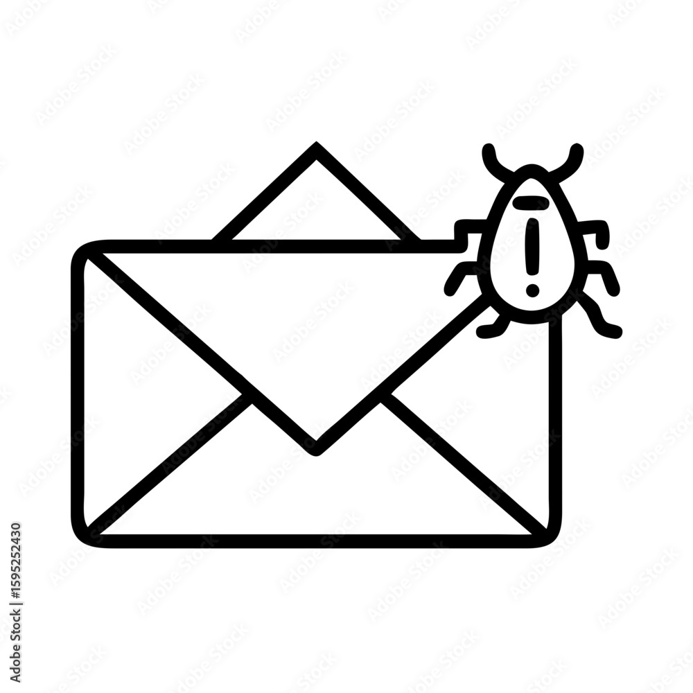 Aufkleber outline of an envelope with a bug crawling on it indicating a virus or malware threat in the mail