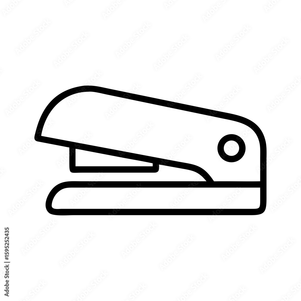 Poster a simple outline of a stapler on a white background showing the office supply in a minimalist style