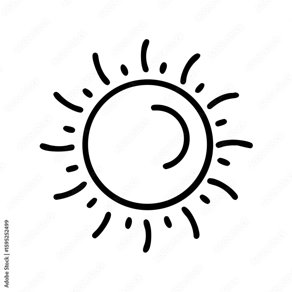 Poster simple sun illustration with radiating lines and a crescent shape inside the circle shape design ele
