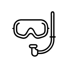 Illustration of a snorkeling mask and tube with a black outline on a white background image view