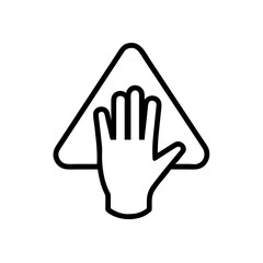 Obraz premium Hand touching a triangular shape with rounded corners in a minimalist black and white line art style