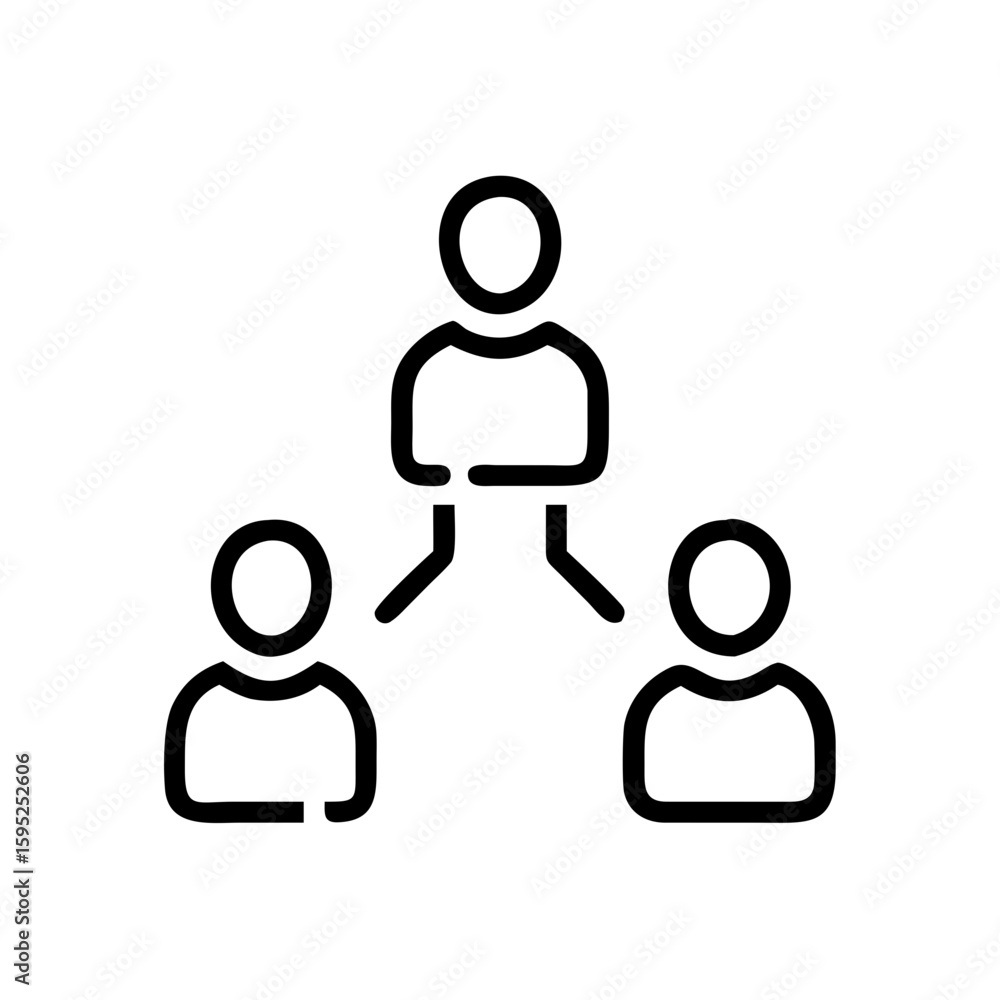 Poster a simple line drawing showing one person connected to two other people in a network formation style