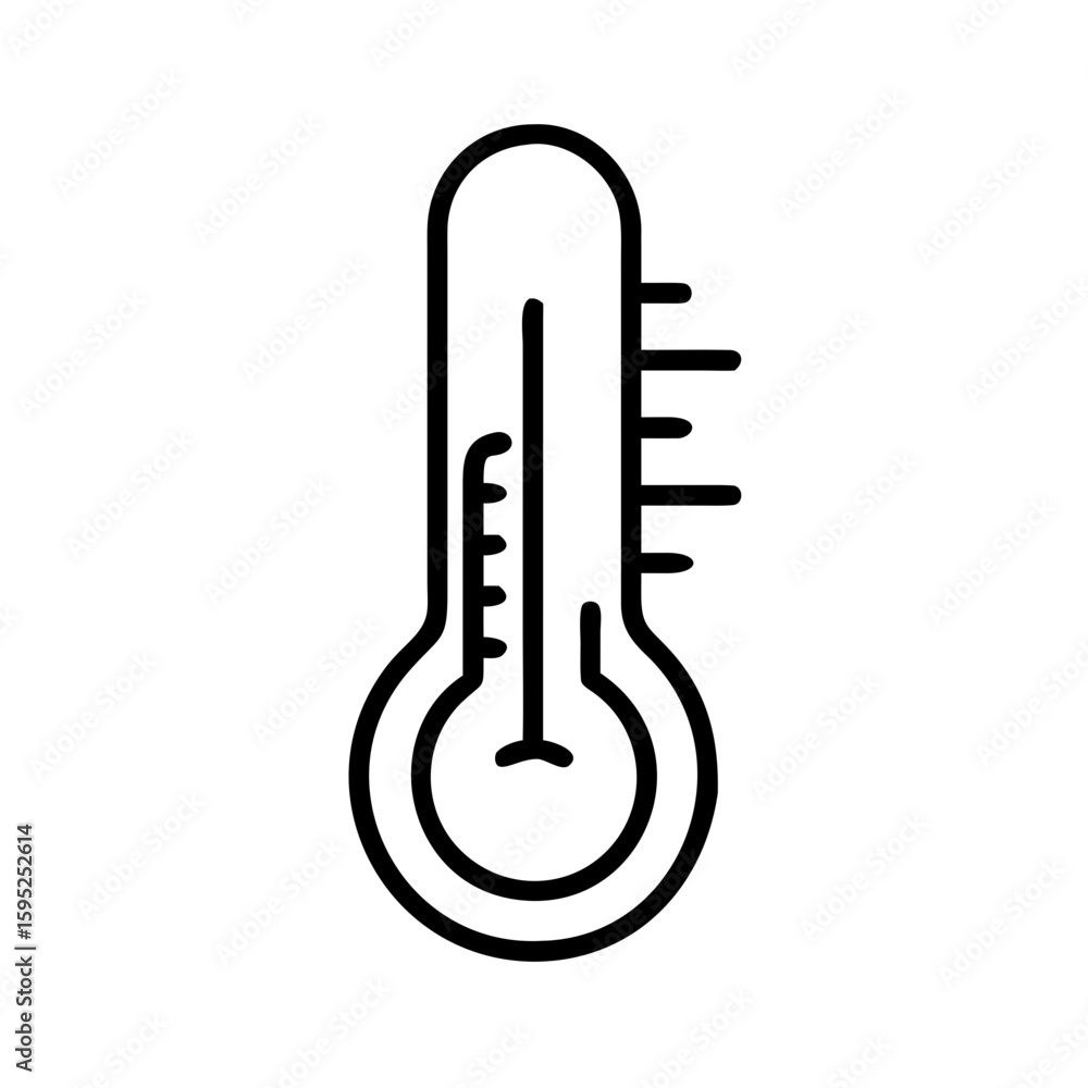 Poster a simple line drawing of a thermometer showing temperature markings and a bulb at the bottom end