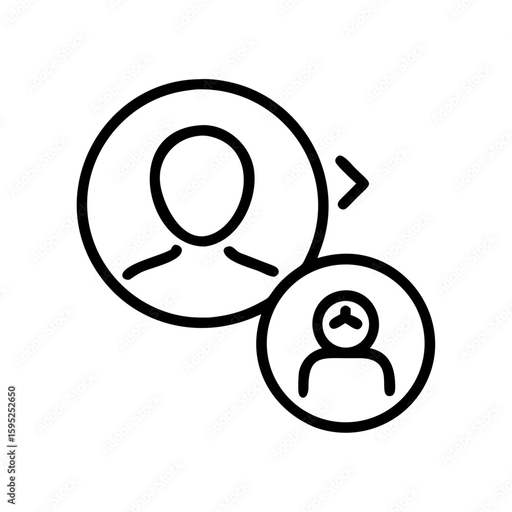 Poster an illustration of two user icons in circles with an arrow indicating a transfer or connection betwe