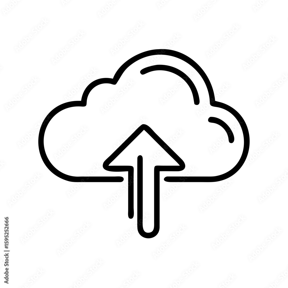 Poster outline of a cloud with an arrow pointing upwards suggesting uploading to the cloud storage system o