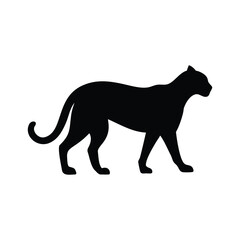 Black silhouette of a panther walking isolated on white background