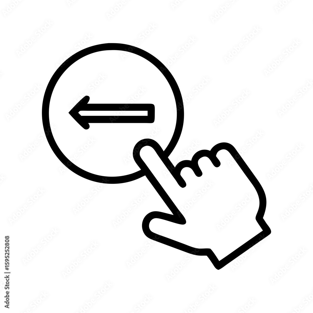 Poster hand pointing at back arrow button inside a circle indicating a return or previous action with finge