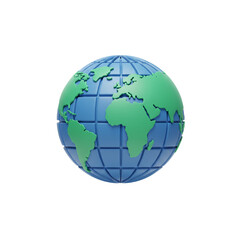 Fototapeta premium 3D Globe Icon PNG – Blue Earth with Latitude Lines