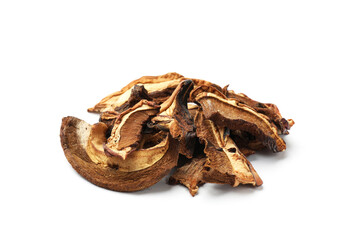 Pieces of dried mushrooms isolated on white