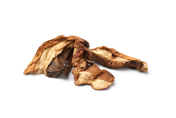 Pieces of dried mushrooms isolated on white