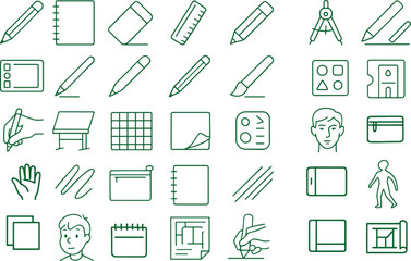 Obraz premium A Set of Thin Line Icons for Drawing, Sketching, and Art Supplies