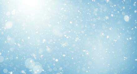 Falling Snowflakes on Light Blue Winter Sky Background