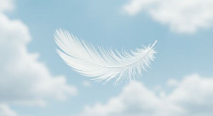 White Feather Floating Gently in a Cloudy Sky