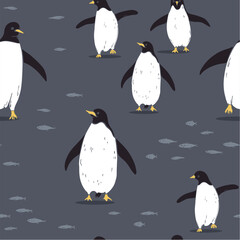 Hand-drawn penguins. Vector  seamless pattern.