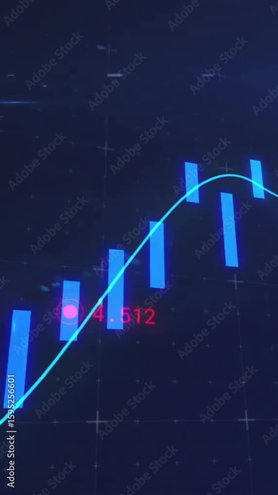Poster animation of data processing and statistics over blue background
