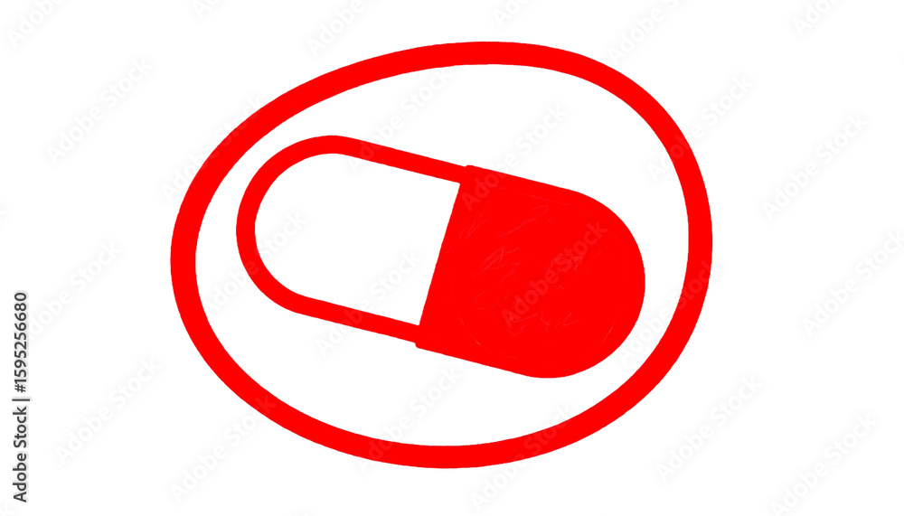Poster a symbolic image of a red pill. the pill is inside a red circle