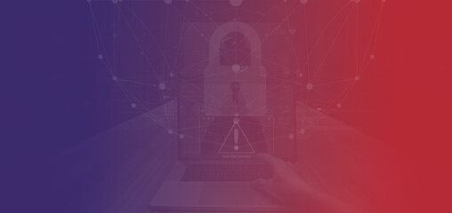 Cyber Security Warning Background with Lock and Network Overlay