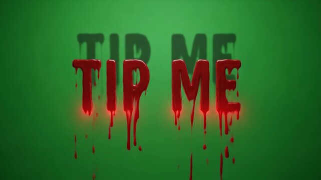 Animated dripping red text spelling TIP ME with a dark shadow effect on a green background creating a spooky and eerie atmosphere