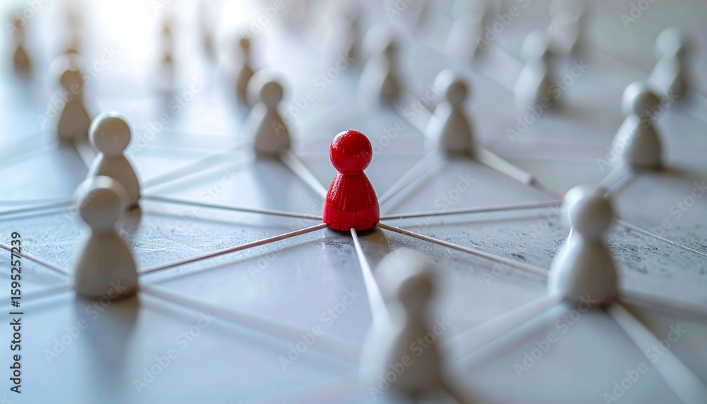 Poster a central red figure connected to multiple other white figures, symbolizing networking and connectio