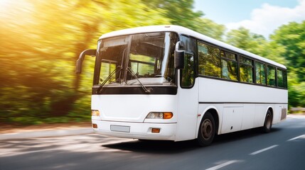 High-speed travel on a tourist bus with motion blur, showcasing a dynamic adventure on the highway
